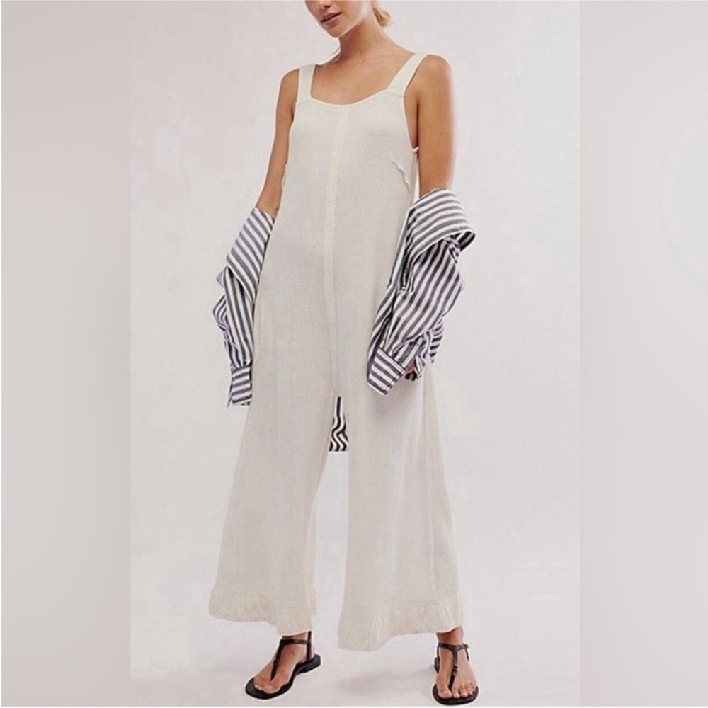 HAUTE HIPPIE Women's Linen Sleeveless Wide Leg Jumpsuit Coverup White XL - Picture 3 of 12